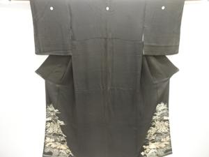 アンティーク　錦紗霞に御所車・檜扇模様刺繍留袖(比翼付き)